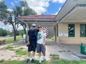 Justin Willits Instagram - Route 66 has been good to me, and I’ve tried to be good to it. Here’s a moment where a fellow traveler yelled out to us, “do you guys want me to take a picture of you together?” There’s a lot of darkness in the world, but also a lot of light - hold to the light moments. Keep a place in your heart and head for hope and dreams and imagination and wonder and exploration. Life is made of nightfalls and dawns.
