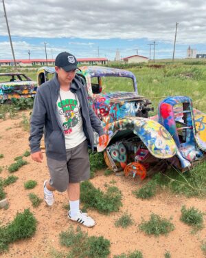Justin Willits Instagram - It was a windy wet morning when we cruised through Amarillo! Saw the new bug ranch but also had to stop by the old site as well! #route66