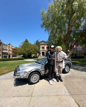 Justin Willits Instagram - Great Scott!! 
There’s no video of it; but got to spend a few hours wandering around on a golf cart the other day and who should we come across but Doc Brown out there greeting glamour trams from @unistudios 

Tyler said we didn’t wanna take up too much of his time, and Doc and I pointed out he has all the time in the world he’s got a time machine 

We very rarely get invited to do anything cool like that so thanks to our friend F for driving us around!