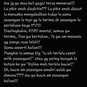 Kalina Ocktaranny Instagram - Gw diam.. Gw introspeksi diri!!
Apa harus gw kasih tau kalian???
Yg kalian tau gw selalu bahagia..
Sekali gw nangis diblg jual air mata!!
Lu semua manusia munafik!!!!
Lu semua blm tentu kuat pakai sepatu gw, walaupun cuma 1 jam!!!!

❤️K