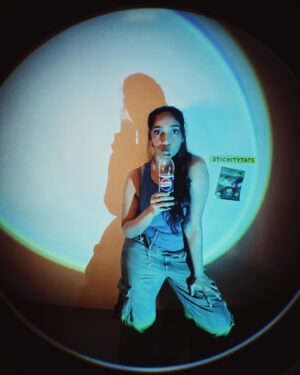 Karthika Muralidharan Instagram - Took an audition for Pepsi too far ❤️‍🔥
F*cked up the shoot dates but are you a millenial if you are not using your misses for content ☄️

Creative Direction and concept by yours truly
Shot and backed up by my creative gangster in partner @luceamma 

We were going for the aesthetic of pepsi ads from back in the cable TV days , when Michael Jackson burned half his head and Britney , Beyonce and Pink were galdiators. The blue, the sparkle , jeans , fish eye , the grain and low af production - Pepsi was for the cool kids because kid shit creativity is cool. 
Backyard production days are truly the most liberating 🦋