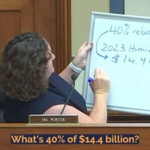 Katie Porter Instagram - In 2023, cheaper alternatives to the drug Humira came to market, but pharmacy benefit managers like CVS steered patients to the more expensive brand name anyway. 

Why? Because they got billions in kickbacks. I used my whiteboard to confront these CEOs. 👇