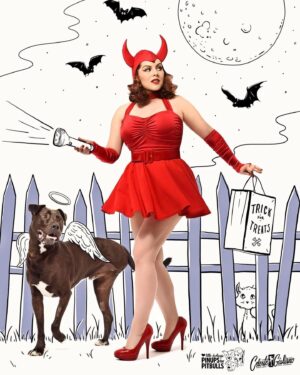 Katrina Weidman Instagram - ICYMI this is me and my pup Batman raising awareness for the fantastic group @pinupsforpitbullsinc #pinupsforpitbulls works tirelessly to dismantle the myths and disinformation surrounding pitbulls 🐶 now you can get your very own poster (11x14) of me and Bats! Just go to @pinupsforpitbullsinc insta page and click on their link to shop! OR you can tap on the photo and you’ll see a tag for the poster link 🦇 Your purchase helps support their efforts, which helps these dogs find their happily ever afters 🐾🐾🐾 trick or treat 🎃 

#trickortreat #halloween #celesteguiliano #pinupstyle #pinup #pinupmodel #pinupgirl #pinupphotography #pitbull #pitbulls #pitbullsofinstagram #pitbullsofficial #pitmix #paranormal #ghost #haunted