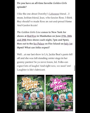 Kelly Mantle Instagram - On my way to NYC for Pride shows 
Come see The Golden Girlz Live at @redeye_ny or @icepalacefireisland (Ticket links in bio.)