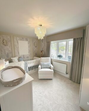 Kendall Rae-Knight Instagram - His dreamy nursery ☁️🏹🧴🫧🤍 

Better late than never, his gorgeous little nursery so many of you wanted to see.. it’s definitely my favourite room in the house. All I wanted was it to feel calm and peaceful, it’s perfect.

Nursing chair -  @obabyuk sorced by @millieandralph *prproduct
Canvas - @milk_creative_ 
Changing mat & cot- @beautiful_bambino