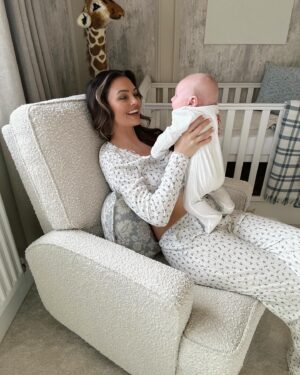 Kendall Rae-Knight Instagram - His dreamy nursery ☁️🏹🧴🫧🤍 

Better late than never, his gorgeous little nursery so many of you wanted to see.. it’s definitely my favourite room in the house. All I wanted was it to feel calm and peaceful, it’s perfect.

Nursing chair -  @obabyuk sorced by @millieandralph *prproduct
Canvas - @milk_creative_ 
Changing mat & cot- @beautiful_bambino