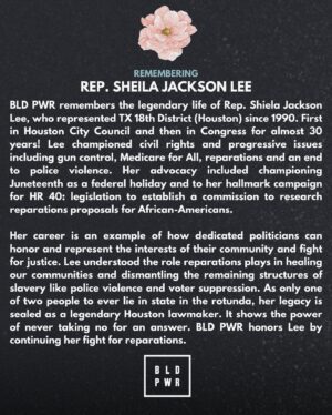 Kendrick Sampson Instagram - Congresswoman Sheila Jackson Lee represented Houston since I was a baby!  Growing up in Houston, she just always was… there.  I don’t know a Houston without Shiela Jackson Lee.  I had a lot of respect but I also had the privilege (in my head) of claiming her as the homie.  I checked on her after her diagnosis and the last thing she texted me was “Staying Strong.” Damn. Then, she also checked on my commitment to uplifting reparations.  She said, “We’ll need you in this work.” My answer is still the same: I am and will always be committed to this work.

Thank you for your leadership 🙏🏽 Rest in Power. 

#repost @bldpwr : “BLD PWR remembers the legendary life of Rep. Shiela Jackson Lee, who represented TX 18th District (Houston) since 1990- first in Houston City Council, and then in Congress for almost 30 years! Lee championed civil rights and progressive issues including gun control, Medicare for All, reparations and an end to police violence. Her advocacy included championing Juneteenth as a federal holiday and to her hallmark campaign for HR 40: legislation to establish a commission to research reparations proposals for African-Americans. 

Her career is an example of how dedicated politicians can honor and represent the interests of their community and fight for justice. Lee understood the role reparations plays in healing our communities and dismantling the remaining structures of slavery like police violence and voter suppression. As only one of two people to ever lie in state in the rotunda, her legacy is sealed as a legendary Houston lawmaker. It shows the power of never taking no for an answer. BLD PWR honors Lee by continuing her fight for reparations. ✊🏽 #sheilajacksonlee @repjacksonlee “