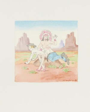 Kent Monkman Instagram - Just Dropped: Kent Monkman 

The month’s Drop features six unique works from the series ‘Portraits of a Legend’, along with ‘How the West Was Won’, a watercolor hand-painted etching available in a limited edition of 30 — each by Kent Monkman.

The works in the Drop include imagery of Monkman’s gender-fluid alter ego Miss Chief Eagle Testickle — a time-travelling, shape-shifting, supernatural being who reverses the colonial gaze to challenge received notions of history and Indigenous peoples.

The six acrylic paintings in the series ‘Portraits of a Legend’ depict Miss Chief Eagle Testickle in her signature dreamcatcher bra and high heels, hunting for love and communing with her kin: the indigenous animals of Turtle Island (North America).

In ‘How the West Was Won’, Miss Chief Eagle Testickle dominates a cowboy against the backdrop of a desert, an open sky, and the imposing sandstone buttes of Monument Valley.

Available now at Dropshop. 

© Kent Monkman