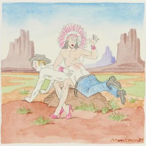 Kent Monkman Instagram - How the West Was Won
Copper plate etching with Watercolour on Acid-Free Paper
Paper Size: 11” x 9.25”
Plate Size: 6” x 6”
Edition of 30
2024