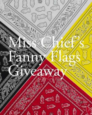 Kent Monkman Instagram - To celebrate National Indigenous History Month and Pride Month, the Studio is doing a giveaway!

Kent created Miss Chief’s Fanny Flags as a tribute to queer history and the practice of flagging. The editioned set includes four colourful bandanas printed with an intricate array of beavers, Miss Chief’s “praying hands,” and beadwork-inspired woodland patterns on cotton made on Turtle Island. Inspired by the creativity and resilience of Two-Spirit and queer communities, Miss Chief’s Fanny Flags make a flashy accent for any ensemble from top to bottom.

You and a friend could each win a set of Miss Chief’s Fanny Flags. To enter, please comment on this post and tag a friend. You both must be following this account. Winners will be chosen randomly and contacted through DM.

Giveaway ends Monday, June 10th.

Miss Chief’s Fanny Flags
2021
Set of four screenprinted cotton bandanas
Made in USA
20.8” x 20.8”
Edition of 400   APs