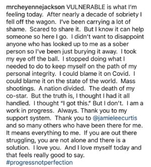 Kevin Zegers Instagram - It’s always easy to show off the shiny parts of sobriety. The cakes and the accomplishment of continued abstinence. The pats on the back. But THIS is what bravery looks like. Kudos for dusting yourself off and helping others stay out of the shame spiral of relapse @mrcheyennejackson .  I’m a huge fan of your bravery.