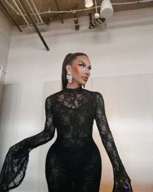 Kimora Blac Instagram - Kimora blac wearing black in @Fashionnova 

Wearing 'Dramatic Lace Maxi Dress'