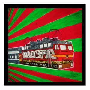 Kirill Tolmatsky Instagram - Canvas "Watermelon Train" acrylic color by Tolmatskiy Kirill (Juzeppe Jostko) from conspiracy theory collection. #detslakaletruk #juzeppejostko #juzeppejostkoart #red #green #acrylic #canvas #watermelon #trainstagram #trains #graffitiontrains #art #contemporaryart #mxxxiii #rastamafia #worldwide #seeyouatthetop