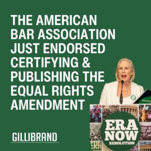Kirsten Gillibrand Instagram - This is BIG news — the leading association for legal minds just endorsed our position that the Equal Rights Amendment has satisfied every constitutional requirement and called on the entire legal community to support certifying and publishing the ERA as our 28th Amendment.

If we want to overturn Dobbs and ensure EVERY American woman’s freedom and equality is protected in our Constitution, we need the national Equal Rights Amendment.

Let’s get this done.