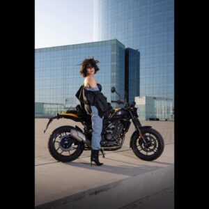 Kirti Kulhari Instagram - Exploring the #biker in me with @royalenfield 
Newest #grr #Guerilla450
Have you tasted it yet ??!! 

#barcelona ❤️

Styled by: @sandeepravi89
Outfit by: @maisontai
Assisted by: @anu_rajgo and style__widme 
Hmu : @iamkirtikulhari