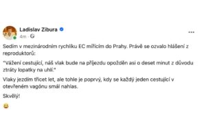 Ladislav Zibura Instagram - O třicet minut později nám vlakvedoucí začal z reproduktoru zpívat písničku o myšičce, co vařila kašičku, a všechno se vysvětlilo.

Skupina středoškoláků nepozorovaně umístila přenosný reproduktor do prostoru na zavazadla. Dostali nás všechny včetně dvojice dozorujících pedagožek.

Tahle generace má budoucnost!

😃❤️