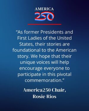 Laura Bush Instagram - Repost @250america

We are excited to announce President @georgewbush and Mrs. @laurawbush, President @barackobama, and Mrs. @michelleobama will serve as America250 National Co-Chairs  supporting efforts to celebrate and commemorate this historic milestone.

As Presidents and First Ladies of the United States, their stories are foundational to the American story, and their participation in this initiative shows a continued dedication to service and commitment to their country. 

Swipe to read what they have to say about this partnership. Click the link in our bio to read more.

#america250 #americanpresident #semiquincentennial