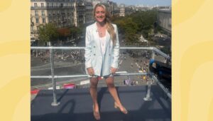 Laura Kenny Instagram - I’ve had to pinch footage from @bbcsport because my full length outfit photo doesn’t show just how beautiful the colour of this suit is. What day are we even on now? 🙈 
Women’s Madison and Men’s sprint finals today. Back in the studio this evening 🇬🇧

👗 @reiss 
💄 @zkwham