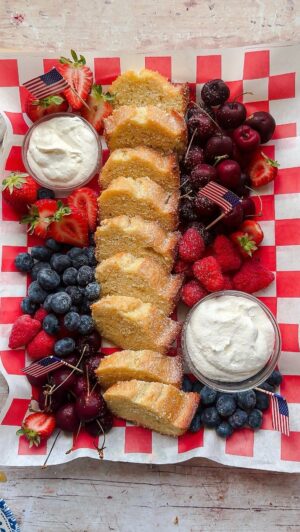Laura Vitale Instagram - Turned my fav one bowl lemon yogurt cake into a lovely little dessert board complete with my favvvvvvv fruit dip for this upcoming Holiday weekend! It’s so good, the cake is spongy, lemony and so easy and the dip is made from 2 basic things (sounds weird I know but please don’t knock it till you try it and then thank me later) it’s a great no fuss way to end a meal on a high note and the cake itself is just fantastic by itself (I make it pretty much weekly) dunked into coffee or with limoncello 😍kids love it too, Mia’s fav cake ever!!! Recipe for the dip is just 8oz of softened cream cheese and 8oz of marshmallow fluff. Recipe is on my site but if you comment CAKE (no other character after) I’ll send it to you directly ❤️