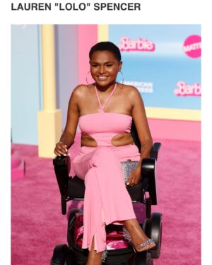 Lauren Spencer Instagram - Hi Barbie!!! 💖Your bestie served as life-size wheelchair Barbie on the pink carpet for the @barbiethemovie premiere! Of course @disabilityfashionstylist did her thang   we made it on a BEST DRESSED LIST! 😝 And @newjackcinema_ wheelchair Barbie chain was a whole fashion moment. Such a special night. It’s a FANTASTIC film and being in the same room with THAT cast was truly inspiring. Ya girl is up next I promise you that (manifesting ✨)   you know my @whill_us is gonna be with me & should be with you too use code: LOLO8 at @scootaround to get yours. 🔗LINK IN BIO #accessiblebarbie #livesololifestyle #barbiemovie