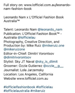 Leonardo Nam Instagram - Thank you @lofficielau for this blissful experience. Full story -  link in bio. Loved working with 📸 @mikeruizone