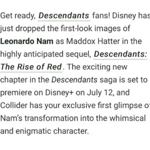 Leonardo Nam Instagram - Here’s a first look at the new 🎩 Maddox Hatter! 🎩Grateful to be in the @disneydescendants universe taking on the iconic Mad Hatter character and taking it to the next level! 🎩 watch it with your kids and get ready for a time altering ride.  I can’t wait for you all to meet @kyliecantrall as Red. Out July 12th on @disneyplus #maddoxhatter #descendantstheriseofred