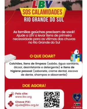 Leonardo Santos Instagram - 🙏 VAMOS AJUDAR 🙏

O estado do Rio Grande do Sul vive o maior desastre natural da sua história. Milhares de pessoas perderam tudo nas enchentes, estão sem insumos básicos, sem água, energia elétrica e muitos ainda lidam com a angústia pela ausência de um familiar ou amigo desaparecido.

A LBV, uma parceira da Nova União, está atuando em uma campanha de arrecadação na tentativa de amenizar as consequências dessa realidade caótica que acontece hoje dentro do nosso país.

Qualquer ajuda é bem-vinda.

➡️ DOE PELO SITE www.lbv.org.br
➡️ DOE PELA CHAVE PIX ajude@lbv.org.br