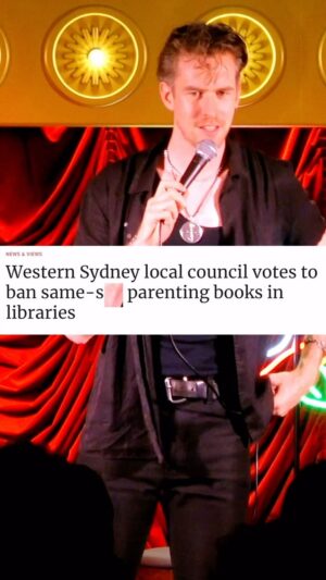 Lewis Spears Instagram - A Western Sydney Council banned same sex picture books.
Had to talk about it while performing in Darlinghurst, the gay picture book of Sydney #SpearsStandUp #sydney #standupcomedy
