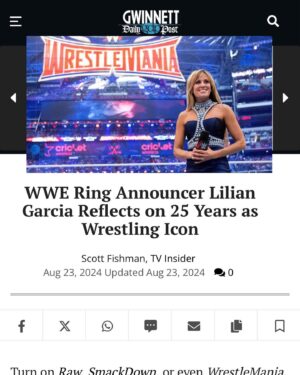 Lilián García Instagram - Thank you doesn’t even begin to cut it. 🙌🏼

Total appreciation to these outlets and reporters for their incredible coverage of my 25th anniversary of @wwe debut last Friday. Your kind words and respect means the world! 🌎❤️

🙏🏼
@pwinsider
@mikepwinsider
@sportsillustrated
@evantmack
@tvinsider
@smfishman1
@fightfulonline
@wrestlezonecom
@411mania 
@thatgirlcandace16
@bustedopenonsiriusxm
@davelagreca1
@tencountmedia 
@stevefallshow 
_denisesalcedo
Jim Varsallone

Thank you @the_meltz for coordinating all of this and encouraging me to even do this 15 day countdown. Your guidance was invaluable!

Thank you @_waylon.myers_ for all your help in gathering the yearly footage. And thank you to my amazing @chasingglory editor @thebasquiatpicasso - Ricky Griffith for your last minute help with this project. 😉

It’s take a village to be successful and I am so grateful to have so many incredible people be a part of my village. 🙏🏼🫶🏼

Know that you, the fans, my friends, and God have healed and re-ignited something inside of me again where I know that the best is yet to come!! 🤗🥰
.
.
#press #comeback