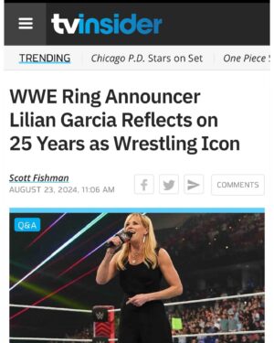 Lilián García Instagram - Thank you doesn’t even begin to cut it. 🙌🏼

Total appreciation to these outlets and reporters for their incredible coverage of my 25th anniversary of @wwe debut last Friday. Your kind words and respect means the world! 🌎❤️

🙏🏼
@pwinsider
@mikepwinsider
@sportsillustrated
@evantmack
@tvinsider
@smfishman1
@fightfulonline
@wrestlezonecom
@411mania 
@thatgirlcandace16
@bustedopenonsiriusxm
@davelagreca1
@tencountmedia 
@stevefallshow 
_denisesalcedo
Jim Varsallone

Thank you @the_meltz for coordinating all of this and encouraging me to even do this 15 day countdown. Your guidance was invaluable!

Thank you @_waylon.myers_ for all your help in gathering the yearly footage. And thank you to my amazing @chasingglory editor @thebasquiatpicasso - Ricky Griffith for your last minute help with this project. 😉

It’s take a village to be successful and I am so grateful to have so many incredible people be a part of my village. 🙏🏼🫶🏼

Know that you, the fans, my friends, and God have healed and re-ignited something inside of me again where I know that the best is yet to come!! 🤗🥰
.
.
#press #comeback
