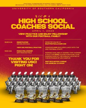 Lincoln Riley Instagram - HIGH SCHOOL COACHES:
 
We appreciate you and all you do for the game of football!
 
Please join us on campus for practice and fellowship on April 1.
 
To register, visit www.rileyfootballcamp.com
 
We look forward to seeing you soon!
 
#fighton