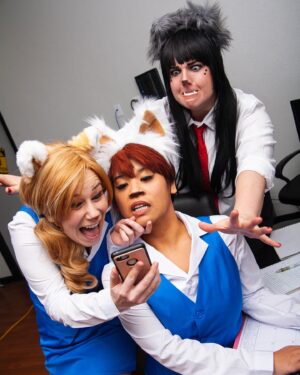 Lindsay Jones Instagram - Back from the dead to say - This Aggretsuko cosplay shoot happened over a year ago. Finally, it gets shared! I love casting based on the personalities of people I know, so:

Retsuko - @dearbassy 

Fenneko - @margaretominey 

Haida - Me

 📸 - @jonrisinger 

Editing - @jarrenmartinez_ 

Send them all some love! Thank you so much to everyone who made this possible. Posting more from the shoot soon 🐱