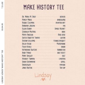 Lindsay Jones Instagram - In honor and celebration of International Women's Month, @theroosterteethstore is launching a new collection! Each design idea coming from one of these wonderful women (along with our amazing design team, of course.) As a history fan, I wanted to showcase female historical figures who deserve more time in the spotlight. Check out the design and symbol guide in this photo set! And grab a shirt this Friday, March 6th.