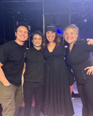 Lindsay Mendez Instagram - We’re here.
Our closing performance of @merrilyonbway. It feels like this journey has been part of my life forever…maybe because this story and the people in it have made such a deep mark on my heart.
The gratitude for this experience is deeper than I can convey, and has changed mine, and my family’s life forever.
Some thank you’s…
To my cast mates and soul mates. I love you so deeply and this has truly been the artistic pinnacle of my career being onstage with all of you nightly.
To my dresser @dstylist517 …you are such a true and amazing friend and I absolutely couldn’t have done any of this without you. Thank you for loving me, my husband and my daughter to fully. And for carrying me thru this run on your incredibly strong shoulders!
To our nanny @cndoak ..we love you so much. As a working mom, while you can sometimes find help, you cannot always fine people who love your children as you do. Caitlin, you love Lucy to the fullest and I will never be able to repay how amazing you have been and how much peace you have given me these past two years. Thank you a million times.
To my incredible assistant @maddielaferr …you’ve kept my head on straight for 2 years and I would be literally lost without you. Thank you for ALL of your help and support, always. 
This last show is dedicated to my children. Lucy, and this new baby…I couldn’t be more thrilled that Sondheim is the soundtrack of your young lives…and that I’ve raised you both to be “born in a trunk.” Show people is what we are. And these folks surrounding you are the most magical, passionate, caring humans.  I can only sum this all up by saying…”we had a good thing going…going…gone.”