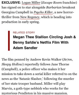 Logan Miller Instagram - So excited for this project! This script is absolutely dynamite along with everyone involved. My satanic rhetoric continues.