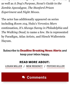 Logan Miller Instagram - So excited for this project! This script is absolutely dynamite along with everyone involved. My satanic rhetoric continues.