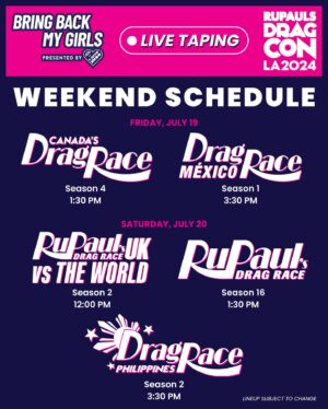 Lolita Banana Instagram - ESTE VIERNES 🚨👠 ¡El elenco de la Temporada 1 de #DragRaceMexico regresa para contar TODO! 👀☕️ 

Aquí está el horario de Bring Back My Girls Temporada 4, con reuniones oficiales presentadas por @tsmadison en @rupaulsdragcon LA, la reunión más grande de reinas de #DragRace en el mundo. 🌴

🎟️ Entradas para #DragCon LA en rupaulsdragcon.com
🗓️ 19 y 20 de julio
📍 L.A. Convention Center