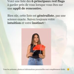 Lucie Mariotti Instagram - Comment repérer les red flags sur les applis de rencontre? ❓
Quelles informations rechercher sur les profils ? 🤔
Quels détails observer dans les photos? ❓
Comment détecter les légendes trompeuses, et comment décoder l’usage du langage ou les réactions disproportionnées ? 🤔

Si vous vous posez toutes ces questions, je vous ai préparé une liste de 6 principaux red flags. ⛳

Et n’oubliez pas, cette liste est généraliste. Suivez toujours votre intuition et votre instinct! ❤️

Dites-moi dans les commentaires quels sont les red flags que j’ai oubliés. ✍️

Avec cœur,
Lucie

#bienveillance #programme #devperso #amourdesoi #lovecoaching #rencontres
#évolution #épanouissement #epanouissementpersonnel #serenite #trouverlamour
#bienveillanceenverssoimeme #lahochi #reikifrance #soinsénergétiques