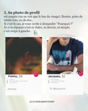 Lucie Mariotti Instagram - Comment repérer les red flags sur les applis de rencontre? ❓
Quelles informations rechercher sur les profils ? 🤔
Quels détails observer dans les photos? ❓
Comment détecter les légendes trompeuses, et comment décoder l’usage du langage ou les réactions disproportionnées ? 🤔

Si vous vous posez toutes ces questions, je vous ai préparé une liste de 6 principaux red flags. ⛳

Et n’oubliez pas, cette liste est généraliste. Suivez toujours votre intuition et votre instinct! ❤️

Dites-moi dans les commentaires quels sont les red flags que j’ai oubliés. ✍️

Avec cœur,
Lucie

#bienveillance #programme #devperso #amourdesoi #lovecoaching #rencontres
#évolution #épanouissement #epanouissementpersonnel #serenite #trouverlamour
#bienveillanceenverssoimeme #lahochi #reikifrance #soinsénergétiques