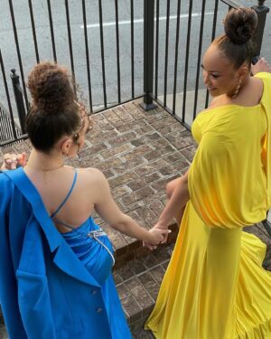Lynn Whitfield Instagram - Happy Friday from @theGraceGibson and me... 

Here’s more #BTS from our @MEFeater Magazine shoot... 💛💙

Creative Direction: @gabrielleamani 
Photographer: @julianwhitestudio 
Stylist: @sequine Asst. @niguel.anthony 
Hair: @lecreations 
MUA: @glambyoseremi 
Production Coordinator: @montrekyle 
Production Assts.: @tionna.b @taylor.amarii