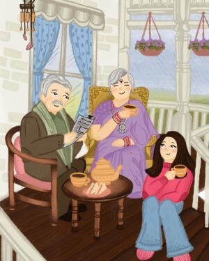Mallika Dua Instagram - I saw this story by @mallikadua where she wrote about this particular scene and how she would love to enjoy it with her loved ones. I instantly knew it had to put it in visual. 

I hope i did justice to what mallika had in mind, just a little piece of love for one of my favourite comics. ✨🧡🌤️ 

@mallikadua hope this reached you 
#paintings #procreate #illustration #memories #paintyourlife #drawinyourstyle #sketchdaily #color #cuteillustration #potrait