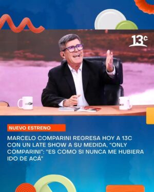 Marcelo Comparini Instagram - Hoy, lunes 12 de agosto a las 22:30 horas, llega a 13C un nuevo programa que trae de regreso a la querida figura de radio y televisión @marcelocomparini: #OnlyComparini.

Se trata de un espacio de conversación que mezclará
la actualidad con el humor siempre especial y divertido
del periodista, quien revisará todos los acontecimientos
de la semana.

De esta manera, todos los lunes, el conductor de
@radio_13c retorna a la señal cultural del 13 con su
propio late, donde en cada capítulo invitará a pasarlo
bien con entretenidos diálogos, hechos insólitos y
grandes invitados.

Lee más en 13c.cl ✨

#Estrenos #13C #Canal13 #MarceloComparini
#LateShow