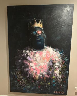 Marco Dapper Instagram - Made a few changes to this Biggie. 76”x52” oil and gold leaf on canvas. If you’re a fan of Biggie and are interested in this piece hit me up for details. #biggiesmallsart #biggiesmalls #notorious #notoriousbig #oiloncanvaspainting #3dglasses