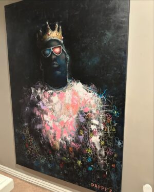 Marco Dapper Instagram - Made a few changes to this Biggie. 76”x52” oil and gold leaf on canvas. If you’re a fan of Biggie and are interested in this piece hit me up for details. #biggiesmallsart #biggiesmalls #notorious #notoriousbig #oiloncanvaspainting #3dglasses