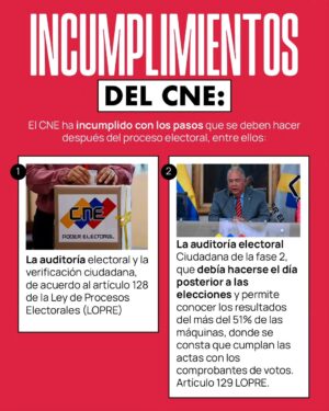 María Gabriela de Faría Instagram - Venezuela en crisis electoral: La falta de transparencia en los resultados del #CNE han generado una crisis política y social en #Venezuela.

Vulnerándose el derecho a elegir, el derecho a la protesta, a la vida, y otros derechos humanos: protestas masivas, asesinatos, desapariciones y miles de detenciones de quienes se oponen a los resultados “oficiales” del CNE que dieron como ganador a Maduro, a pesar de las actas del mismo CNE suministras a testigos opositores que dieron ganador con 37 puntos de diferencia a Edmundo González.

¿Quienes son los responsables de esta crisis?

El CNE, ha incumplido con los pasos post-electorales y la publicación obligatoria de las actas en 48H. 🔴
El Tribunal Supremo de Justicia (TSJ), se ha involucrado en el proceso postelectoral, aunque no debería. Este órgano está alineado con el gobierno de Nicolás Maduro 🔴
 
Se necesita apoyo internacional urgente 🆘

Venezuela enfrenta una situación crítica donde la voluntad popular ha sido violentada. Sin embargo, la ciudadanía está decidida a defender su derecho a elegir, más de 500 protestas exigiendo el respeto a los resultados del 28 de julio son una prueba de ello.

Pedimos a la comunidad internacional que exija la verificación de las actas y una veeduría internacional. Es vital que todas las personas se informen a través de fuentes independientes y verificables.

Hoy, Venezuela nos necesita. ✊
#DerechosHumanos #Justicia #Protestas