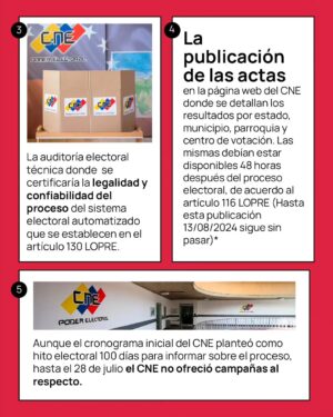 María Gabriela de Faría Instagram - Venezuela en crisis electoral: La falta de transparencia en los resultados del #CNE han generado una crisis política y social en #Venezuela.

Vulnerándose el derecho a elegir, el derecho a la protesta, a la vida, y otros derechos humanos: protestas masivas, asesinatos, desapariciones y miles de detenciones de quienes se oponen a los resultados “oficiales” del CNE que dieron como ganador a Maduro, a pesar de las actas del mismo CNE suministras a testigos opositores que dieron ganador con 37 puntos de diferencia a Edmundo González.

¿Quienes son los responsables de esta crisis?

El CNE, ha incumplido con los pasos post-electorales y la publicación obligatoria de las actas en 48H. 🔴
El Tribunal Supremo de Justicia (TSJ), se ha involucrado en el proceso postelectoral, aunque no debería. Este órgano está alineado con el gobierno de Nicolás Maduro 🔴
 
Se necesita apoyo internacional urgente 🆘

Venezuela enfrenta una situación crítica donde la voluntad popular ha sido violentada. Sin embargo, la ciudadanía está decidida a defender su derecho a elegir, más de 500 protestas exigiendo el respeto a los resultados del 28 de julio son una prueba de ello.

Pedimos a la comunidad internacional que exija la verificación de las actas y una veeduría internacional. Es vital que todas las personas se informen a través de fuentes independientes y verificables.

Hoy, Venezuela nos necesita. ✊
#DerechosHumanos #Justicia #Protestas