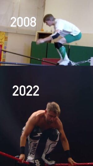 Mark Andrews Instagram - My first shooting star press 🆚 my most recent one 💫

#wwe #nxt #nxtuk #prowrestling #flips #shootingstar #throwbackthursday #tbt