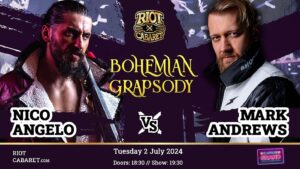 Mark Andrews Instagram - 🖤 @nicoangelouk has been a staple of Riot Cabaret since his debut, and took exception @mandrewsjunior’s shocking actions at our last show.

💥 Nico threw down the challenge to the man who trained him and now it’s official: Angelo vs Andrews at Bohemian Grapsody!

📍 @theclaphamgrand 
🗓️ 2 July 
🎟 bit.ly/grapsody
