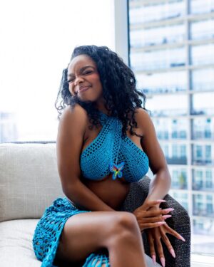 Marsai Martin Instagram - sai summer’s around the corner 😋 @prettylittlething 

Turquoise Cross Front Crochet Knit Bralet
  Maxi Skirt (CNC8715, CNC8714)