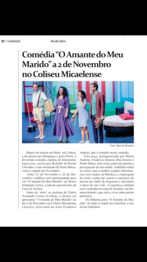Marta Andrino Instagram - 🚨 ATENÇÃO!🚨 
  SÃO MIGUEL - AÇORES 

É com muito alegria que anunciamos que a nossa peça “O AMANTE DO MEU MARIDO” vai estar no @coliseumicaelense1917  no dia 2 de NOVEMBRO de 2024.

É a primeira vez que actuo no Coliseu Micaelense e não podia estar mais feliz! 
Vou ‘jogar’ em casa! 😄🙌🏻

Os Bilhetes 🎟️ já estão oficialmente à venda on-line em @bolpt e no Coliseu Micaelense!

Apressem-se antes que esgote…
Partilhem com os vossos amigos!

Contamos convosco??

Uma produção: 
@uauprodutora 

#coliseumicaelense #teatro #comedia #açoes #oamantedomeumarido